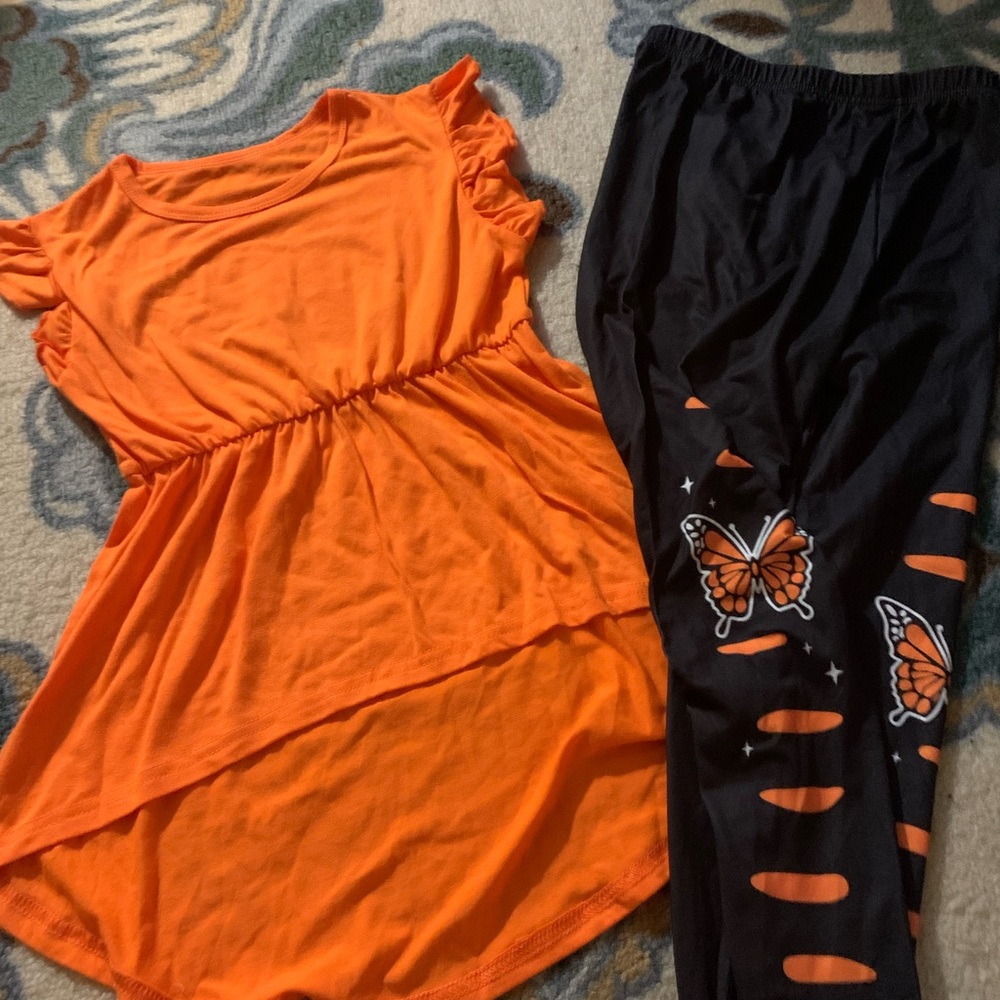 Vibrant Orange Butterfly Kids Outfit